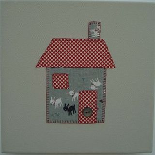 hand stitched house canvas by green goose designs