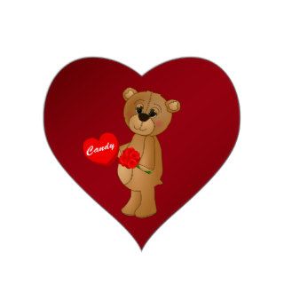 Valentines Teddy Bear with Roses & Loveheart Candy Heart Stickers