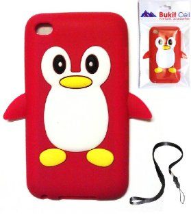 Apple IPOD TOUCH 4 4G 4TH GENERATION (ITOUCH 4 8GB 16GB 32GB) Red Penguin Silicone Silicon Case Cover + Free WirelessGeeks247 Detachable Neck Strap / Lanyard 