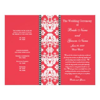 Red White Damask Wedding Program Flyer Design