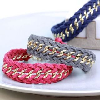 suede and gold braided chain bracelet by lisa angel