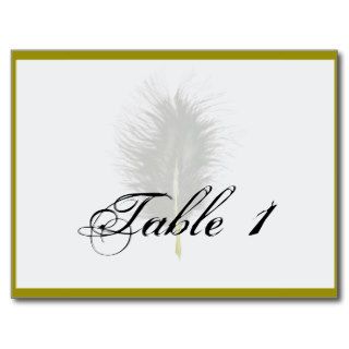 Gold White Marabou Feather Wedding Table Number Postcards