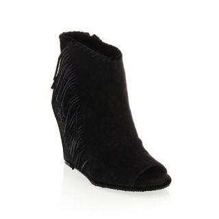 Vince Camuto "Tecca" Peep Toe Fringed Suede Wedge Ankle Boot