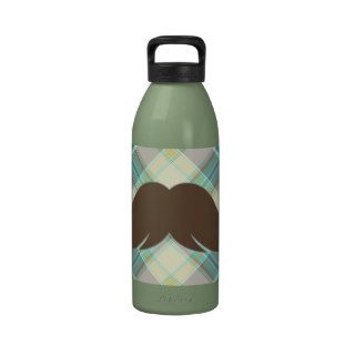 Retro Mustache on Plaid Background CUTE Water Bottle