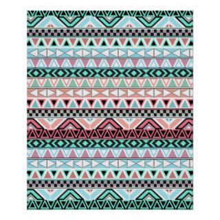 Andes Teal Pink Cute Pastel Abstract Aztec Pattern Poster
