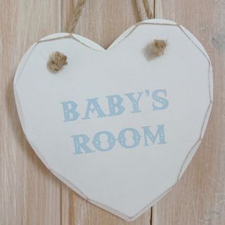 'baby's room' hanging heart plaque blue by nutmeg signs