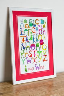 personalised dinosaur alphabet print by from lucy