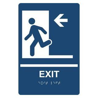ADA Exit Left Braille Sign RRE 241 WHTonNavy Enter / Exit  Business And Store Signs 