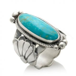 Chaco Canyon Southwest Elongated Turquoise Sterling Silver Ring
