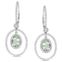 14k White Gold Green Amethyst and 3/4ct TDW Diamond Earrings (G H, SI1 SI2) Gemstone Earrings