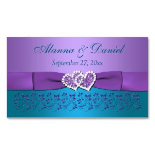 Purple, Teal Floral, Hearts Wedding Favor Tag Business Card