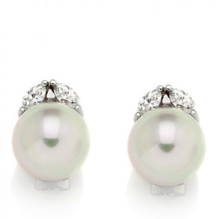 Majorica White 12mm Manmade Organic Pearl and Marquise CZ Sterling Silver Stud