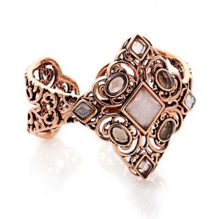 Rose and Smoky Quartz Multi Cut Copper Filligree Cuff Bracelet