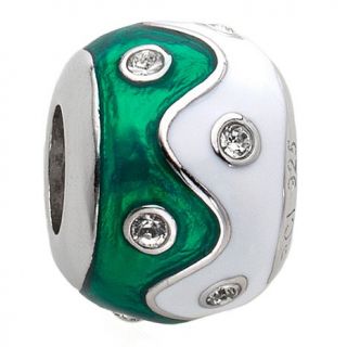 Charming Silver Inspirations Green and White Enamel Crystal Ornament Bead Charm