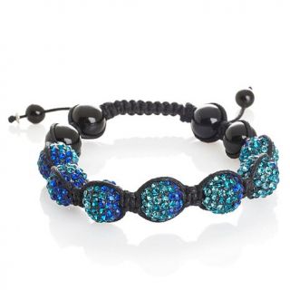 Shamballa Style Blue Ombre Pavé Crystal and Black Agate 6 1/4" Bracelet