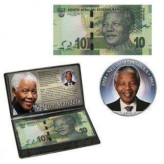 Nelson Mandela Colorized Silver Eagle and 10 Rand South Africa Note