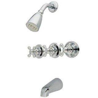 Kingston Brass KB238AX Tub and Shower Faucet with 3 Cross Handle, Satin Nickel   Bathtub And Showerhead Faucet Systems  