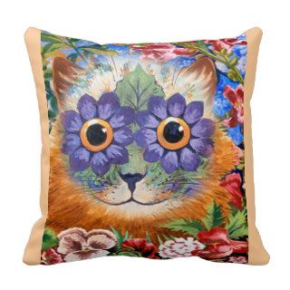 Vintage Louis Wain Flower Cat Throw Pillow