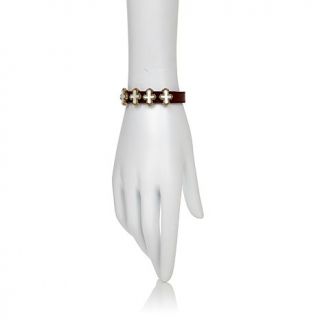 Studio Barse Gemstone Bronze and Leather "Cross" 7 1/4" Bracelet
