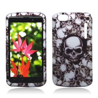 Aimo Wireless AL960CPCLMT237 Durable Rubberized Image Case for Alcatel Authority/One Touch Ultra   Retail Packaging   White Skulls Cell Phones & Accessories