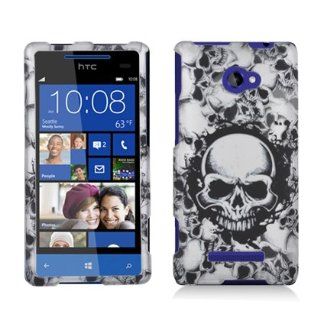 Aimo Wireless HTC6990PCLMT237 Durable Rubberized Image Case for HTC Windows Phone 8x   Retail Packaging   White Skulls Cell Phones & Accessories