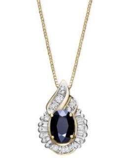 14k Gold Necklace, Sapphire (1 1/2 ct. t.w.) and Diamond Accent Oval Pendant   Necklaces   Jewelry & Watches