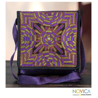 Embroidered 'Dazzling Purple Kutch' Small Sling Bag (India) Novica Shoulder Bags