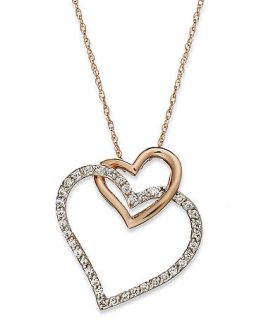 Diamond Necklace, 10k Rose Gold Diamond Double Heart Pendant (1/4 ct. t.w.)   Necklaces   Jewelry & Watches