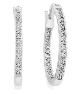 Diamond Earrings, Sterling Silver Diamond Hoop Earrings (1/4 ct. t.w.)   Earrings   Jewelry & Watches