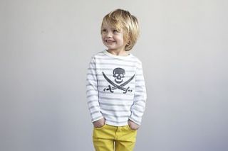 skull print striped kids t shirts by bob & blossom ltd