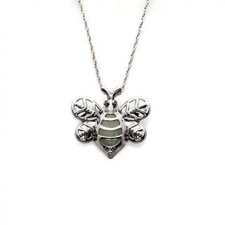 Sterling Silver Bumblebee Jade Pin/Pendant with Diamond Accents and Chain