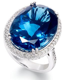 14k White Gold Ring, Blue Topaz (22 ct. t.w.) and Diamond (1 ct. t.w.) Oval Ring   Rings   Jewelry & Watches