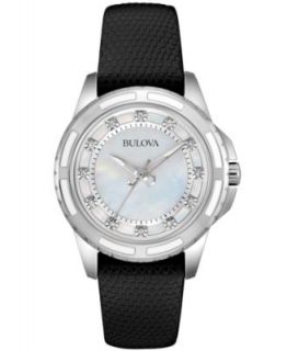 Bulova Womens Diamond Accent Black Leather Strap Watch 34mm 96P133   Watches   Jewelry & Watches