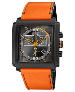 Citizen Mens Chronograph Drive from Citizen Eco Drive Orange Leather Strap Watch 40mm AT2217 01H   Watches   Jewelry & Watches