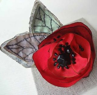 poppy flower silk brooch by ewa morawski textiles