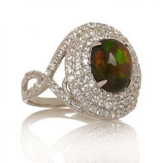 Ethiopian Black Opal and White Zircon Sterling Silver Ring