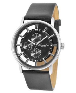 Kenneth Cole New York Watch, Mens Black Leather Strap 44mm KC1853   Watches   Jewelry & Watches