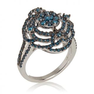 1.36ct Blue Diamond Sterling Silver Domed Ring