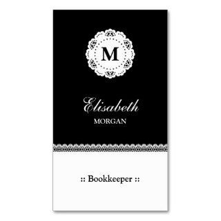 Bookkeeper Black White Lace Monogram Business Card Templates