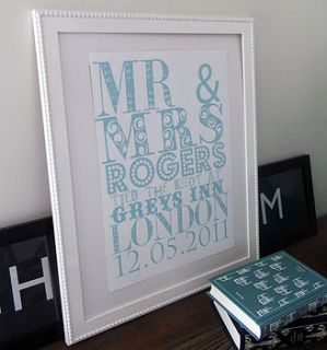 mr and mrs personalised wall art by that lovely shop