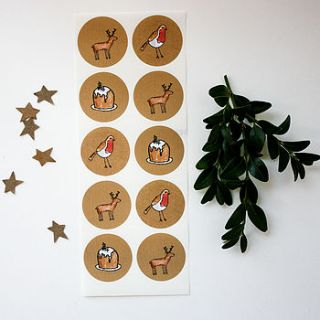 set of ten illustrated christmas stickers by rebecca mcmillan illustration