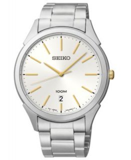 Seiko Watch, Mens Solar Two Tone Stainless Steel Bracelet 36mm SNE047   Watches   Jewelry & Watches
