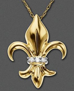 14k Gold Pendant, Diamond Accent Fleur de Lis Pendant   Necklaces   Jewelry & Watches