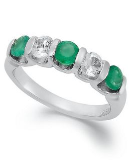 Sterling Silver Ring, Emerald and White Saphire Channel Set Band (1 1/3 ct. t.w.)   Rings   Jewelry & Watches
