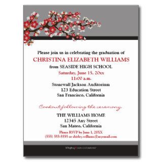 Cherry Blossom Graduation Announcement (black) Post Cards