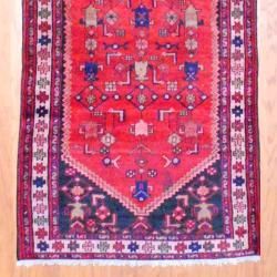 1960s Antique Persian Hand knotted Tribal Hamadan Red/ Ivory Wool Runner (3'7 x 10'4) Runner Rugs