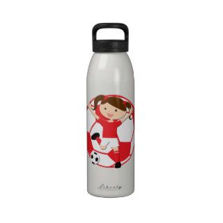 Soccer Girl 1 and Ball Red and White Water Bottles