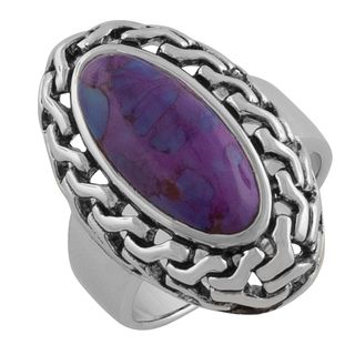 Fremada Sterling Silver Rimmed Oval Purple Turquoise Ring Fremada Gemstone Rings