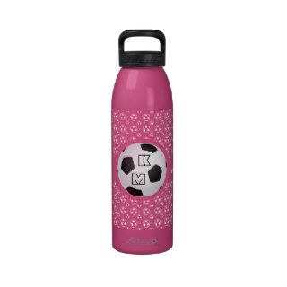 Monogram Football Soccer Ball Patterned Cheer Pink Reusable Water Bottles