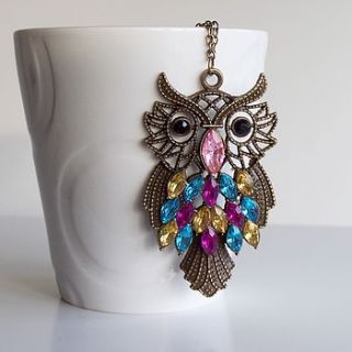 'jewelled owl' necklace by lucky roo